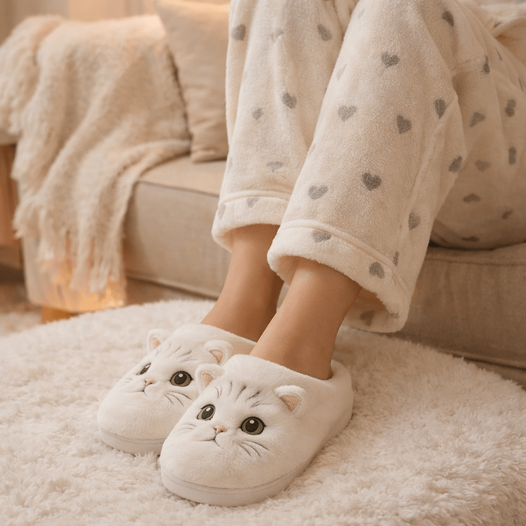 Pantufa Gata Luna - Solado Antiderrapante